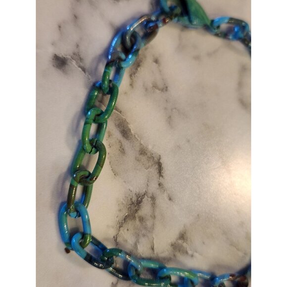 Chunky Blue & Green Chain Link Bracelet With Clasp - Picture 2 of 3